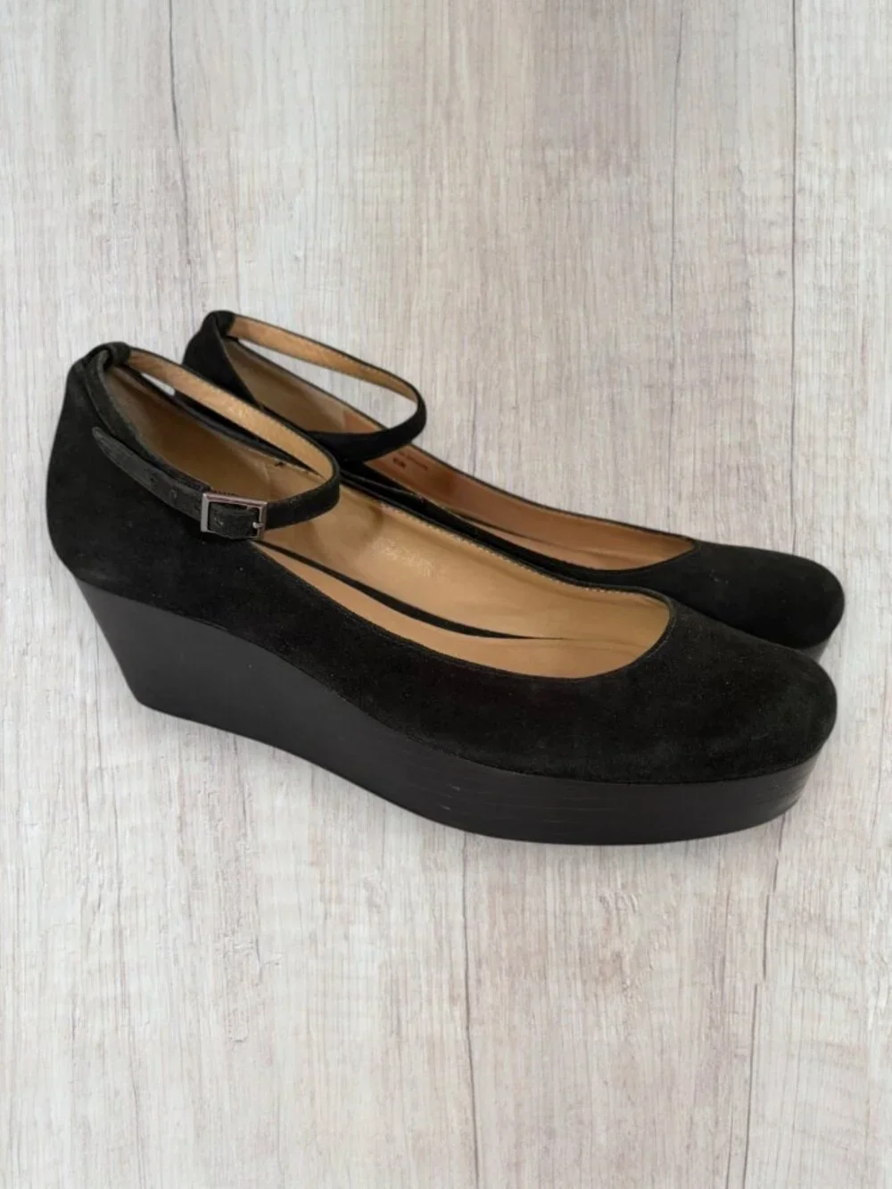 Kate Spade Abigail Black Suede Platform Wedge Mary Jane Pumps Shoes Size 6